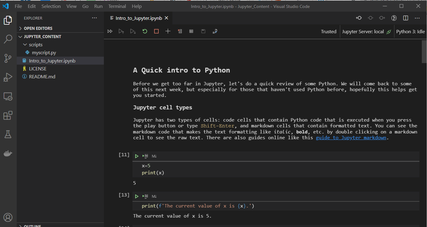 Screenshot of a Jupyter Notebook running in VSCode